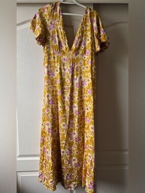 Yellow Floral Maxi Dress with Puff Sleeves